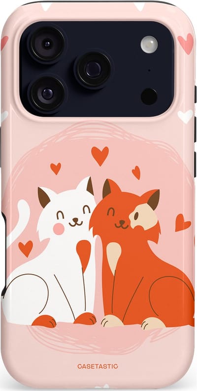 Casetastic hoesje geschikt voor Apple iPhone 17 Pro - MagSafe - Dubbellaagse bescherming - Romantische Katten Liefde - Fashion Case - Zand Perzik Wit Lichtroze