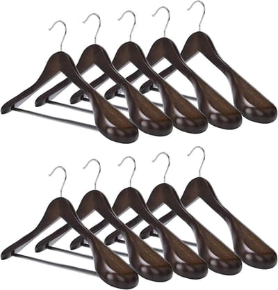 10 stuks massief houten kleerhangers voor pakken, extra brede schouders, antislip, 360° draaibare haak, ideaal voor overhemden, mantels, jassen, broeken (walnoot, hoogwaardig hout)