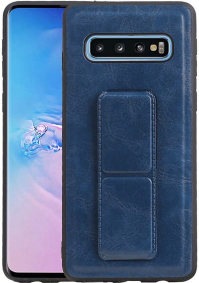 Grip Stand Hardcase Backcover - Telefoonhoesje - Achterkant Hoesje - Geschikt voor Samsung Galaxy S10 - Blauw