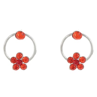 Behave – Oorsteker – Zilverkleur met Rood-Oranje Bloem – Nikkelvrij & Elegant