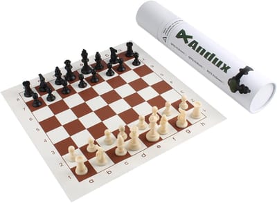 Schaakspel Set met Opklapbaar Bord en Schaakstukken (Bruin, 35x35cm)