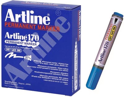 Artline 170 Drysafe Permanent Marker - Set 12 Stuks - Kogelpunt 2,0mm - Watervast & Wrijfvast - Blauw
