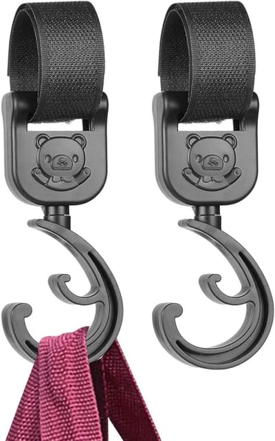 Kinderwagen Hanger - Wandelwagen Organizer - Tas Ophangen - Cartoon Beer Design - 18.69 x 14.5 x 5.31 cm - Zwart