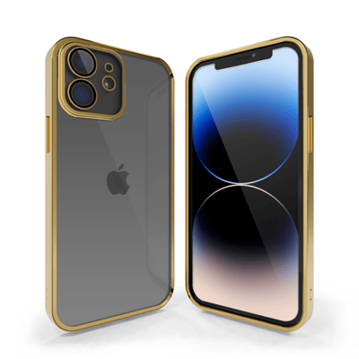 Coverzs telefoonhoesje geschikt voor Apple iPhone 12 hoesje clear soft case camera cover - transparant hoesje met gekleurde rand - goud