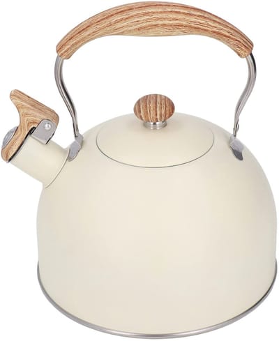 Dailygoods - Fluitende Waterkoker - Roestvrij Staal - Luide Fluitketel - Beige - 2.5L - Geschikt voor Inductie en Gas - Perfect voor Thee en Koffie