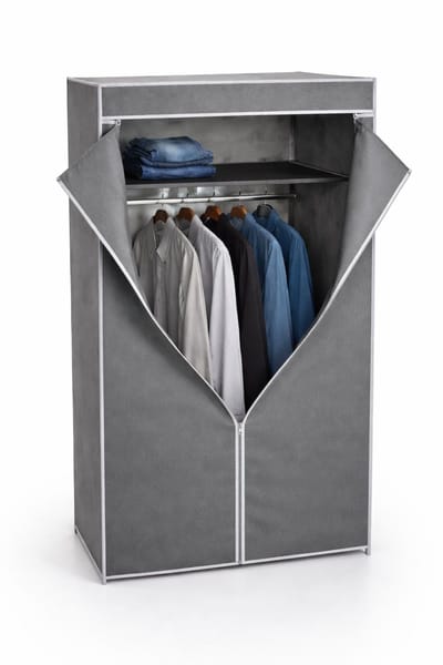 HEM Stoffen Camping Kledingkast 75x45x160 cm – Opvouwbare Garderobekast met Hanggedeelte en Legplank – Textiel Kast Grijs met Rits – Metalen Frame – Opbergkast voor Slaapkamer en Studentenkamer – Inclusief HEM Microvezeldoekje