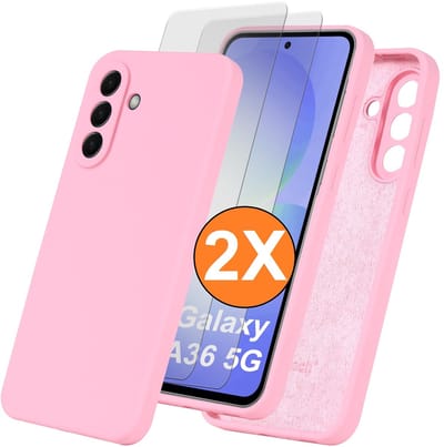 Hoesje geschikt voor Samsung Galaxy A36 Hoesje siliconen Licht Roze zacht siliconen hoesje TPU - met Samsung A36 Screenprotector - 2 stuks