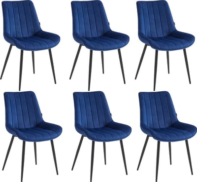 Colenis® - Verta Eetkamerstoel - Set Van 6 - Blauw - Velvet - Industrieel