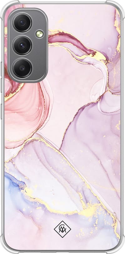 Casimoda® hoesje - Geschikt voor Samsung Galaxy A34 - Marmer roze paars - Shockproof case - Extra sterk - TPU/polycarbonaat - Paars, Transparant