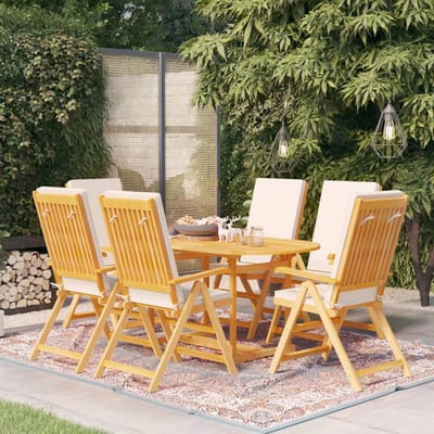 vidaXL - 7-delige - Tuinset - met - kussens - massief - teakhout