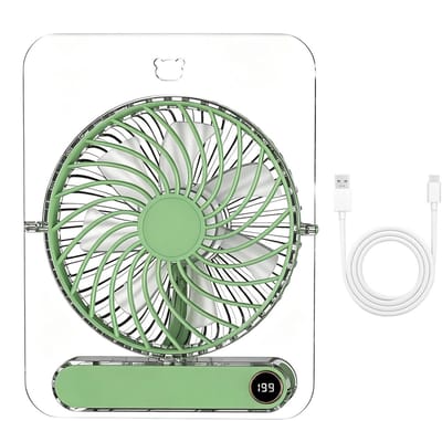 Draagbare Reisventilator - USB Oplaadbaar Met 5 Snelheden - Transparant & Opvouwbaar - Voor Kantoor, Camping & Onderweg - Groen