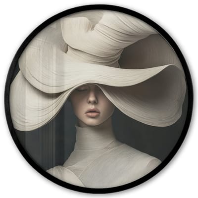 Poster in lijst Rond - Fotolijst 40x40 cm - Posters - Modern - Vrouw - Hoed - Ronde posterlijst zwart - Decoratie - Wanddecoratie woonkamer - Muurdecoratie slaapkamer