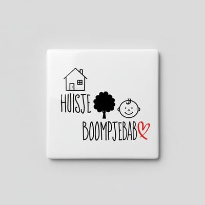 Huisje Boompje Baby Keramische Tegel – Schattige Familie Tekst – Decoratieve Wandtegel 15×15 cm