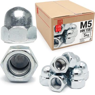 LUN FIX - Hutmuttern M5 - 5Kg (ca. 2280 Stk.) - DIN 1587 - Zeskant hoge vorm - Afdekmuttern voor schroefstangen