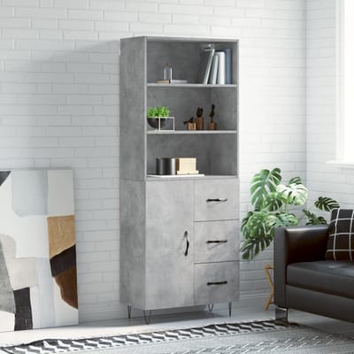 vidaXL - Hoge - kast - 69,5x34x180 - cm - bewerkt - hout - betongrijs