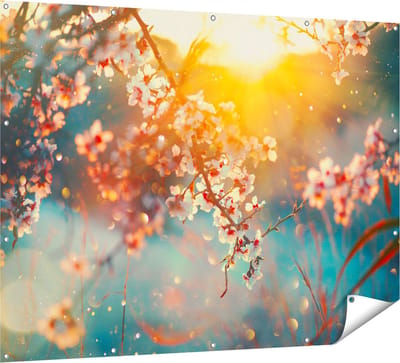 Gards Tuinposter Bloesemboom tijdens Zonsondergang - Bloem - 160x120 cm - Tuindoek - Tuindecoratie - Wanddecoratie buiten - Tuinschilderij