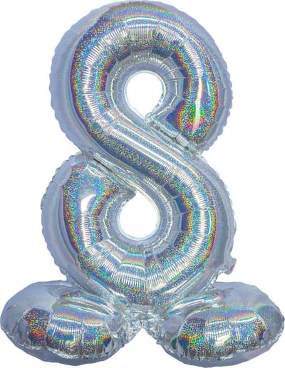 Folieballon cijfer 8 holografisch zilver 82 cm
