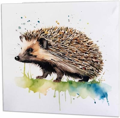 Egel Aquarel Kaart - Wenskaart Dierenprint - Verjaardag Vieren - Gedrukt in Engeland - 145mm x 145mm - Wit