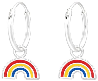 Joy|S - Zilveren regenboog bedel oorbellen - oorringen - multicolor - kinderoorbellen