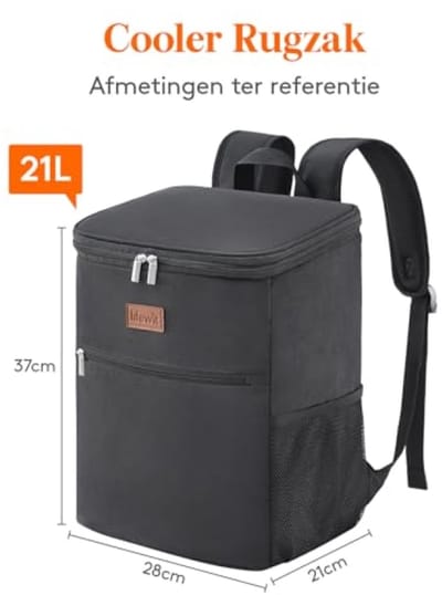 Koelrugzak Geïsoleerd 24L - Waterdichte Koeltas Rugzak voor Picknick, Strand, Camping en Reis - Zwart