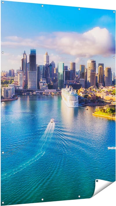 Gards Tuinposter Sydney Stad bij de Haven - 120x180 cm - Tuindoek - Tuindecoratie - Wanddecoratie buiten - Tuinschilderij