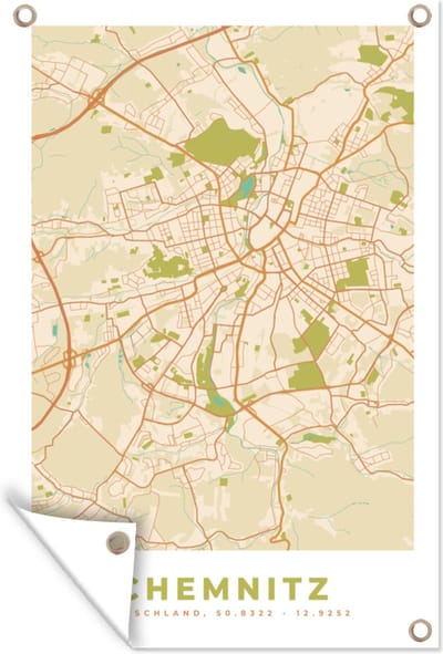 Muurdecoratie Stadskaart - Chemnitz - Vintage - Kaart - Plattegrond - 120x180 cm - Tuinposter - Tuindoek