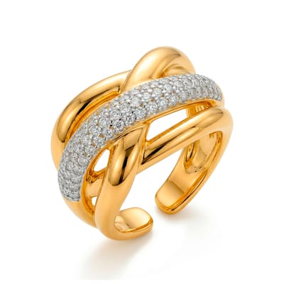 Luxenter Ring met glanzende zirkonia, afgewerkt in 18 karaats geelgoud - Gola