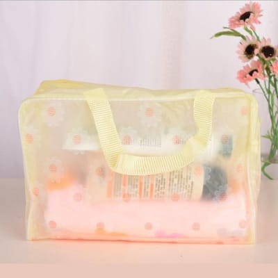 Waterdichte Cosmetische Tas PVC Transparant met Rits Toilettas Draagzak voor BadartikelenRoze geel