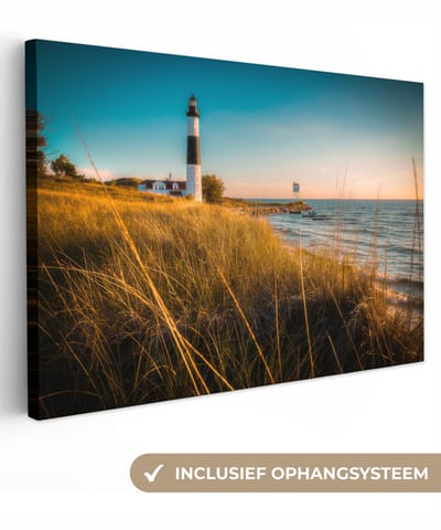 Canvas schilderij 150x100 cm - Wanddecoratie Vuurtoren - Zee - Amerika - Muurdecoratie woonkamer - Slaapkamer decoratie - Kamer accessoires - Schilderijen op canvas