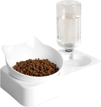 Voerbak Huisdieren - Dubbele Kom - Hygiënisch Eten - Opgeheven Stand - 500 Gram - Naturel