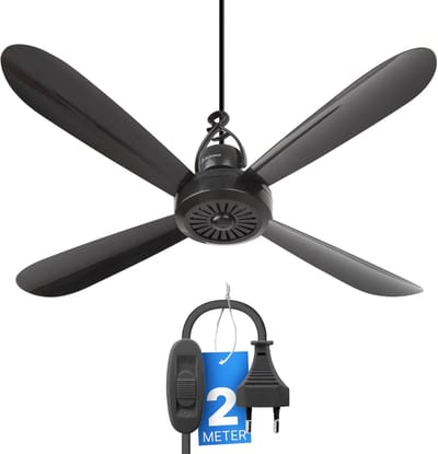 Thijox - Mobiele Camping Ventilator 40 cm - Draagbare Plafondventilator met Haak - Stil en Efficiënt - 220-240 V - 5 W - Wit - Ideaal voor Tent, Carav