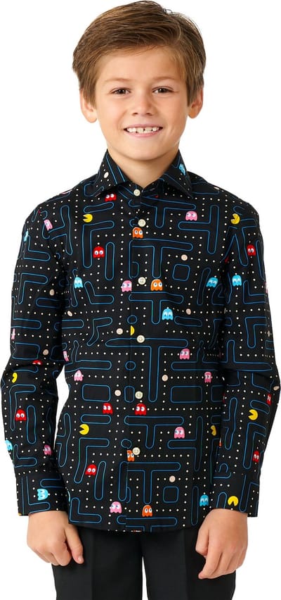 OppoSuits SHIRT LS PAC-MAN Boys - Kids Overhemd - PAC-MAN Overhemd - Carnavalskleding - Zwart - Maat 2 Jaar