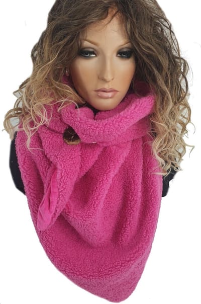 Dikke sjaal wintersjaal van teddy stof driehoeksjaal kleur pink