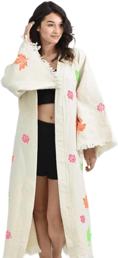 Kimono Badjas - Damesochtendjas - Ontspanning Thuis - Biologisch Turkse Katoen - One Size - Bloemenprint