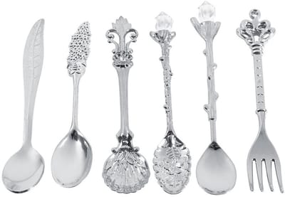 JHUBERS- Lepel Set van 6 - Vintage Lepels - Hoogwaardige Zinklegering - 3D-patroon - Duurzaam - Elegant Design - Servies