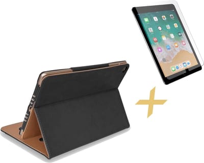 Hoes + Screenprotector geschikt voor iPad Air 10.5 (2019) - Smart Book Case Kunstleer Luxe Hoesje - iCall - Zwart