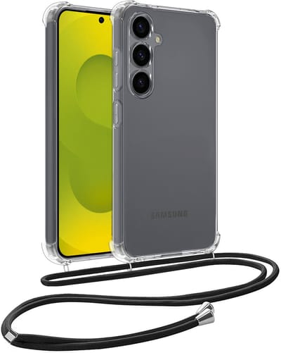Hoesje - Geschikt voor Samsung Galaxy S25 FE - Met Koord - Shock Proof - Siliconen Case - Back Cover - Telefoonkoord - Telefoon Hoes Shockproof - Telefoonketting - Telefoonhoesjes - Transparant