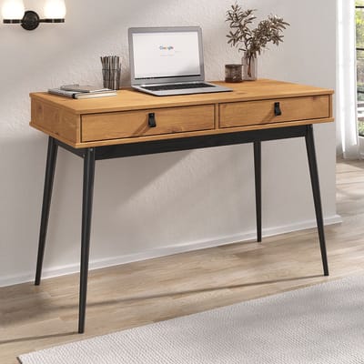 WANDA-bureau met 2 lades van massief hout – eikenkleuren / zwart