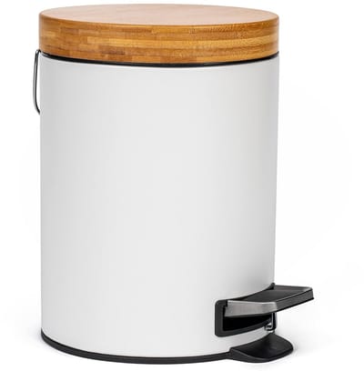 Design Badkamer Emmer 5 Liter met Zacht Sluitende Deksel en Bamboe Accent