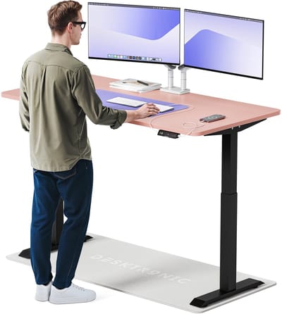 Desktronic HomeOne Zit-sta Bureau Elektrisch In Hoogte Verstelbaar, 160x80 cm Zwart/Roze, Stille Dubbele Motor, Hoogte 72-119cm