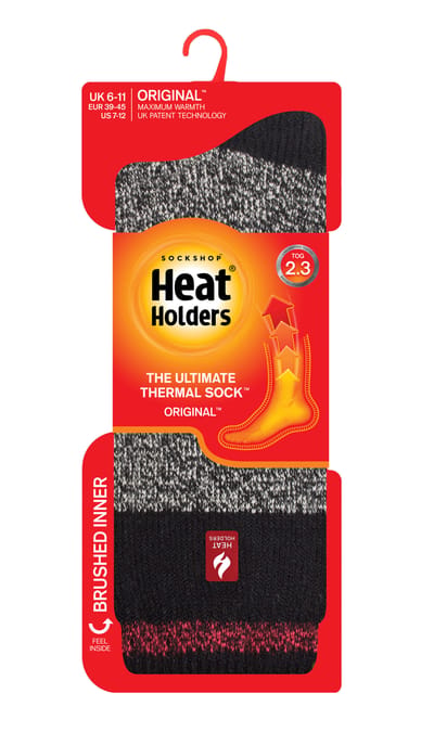 Heat Holders Heren extra dikke warme thermo sokken - Zwart Rood (Porto)