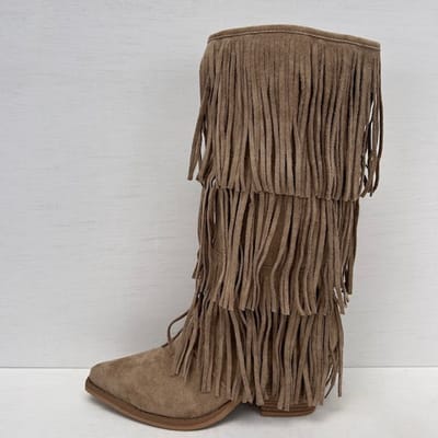Trendy suèdine cowboylaarzen met franjes khaki Khaki / 36