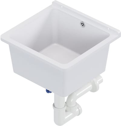 QLS Gootsteen Wit 40x38x22 cm van Kunststof - Inclusief Sifonset - voor Kelder, Tuin en Garage 10843