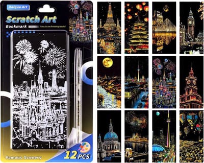 Ainy - Scratch Art Beautiful City boeklegger | 12 krastekeningen incl kraspen | Kras tekeningen | Schilderen op kleuren kunst kraskaart | hobby & creatief voor volwassenen en kinderen | Knutselen - ontspanningspakket