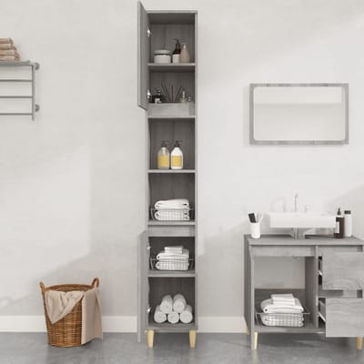 vidaXL - Badkamerkast - 30x30x190 - cm - bewerkt - hout - grijs - sonoma - eikenkleur