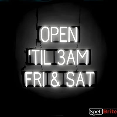 OPEN TIL 3AM FRI & SAT - Lichtreclame Neon LED bord verlicht | SpellBrite | 75 x 60 cm | 6 Dimstanden - 8 Lichtanimaties | Reclamebord neon verlichting