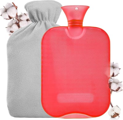 Warmwaterkruik met Zachte Fleece Hoes, 2L Handwarmer Warmwaterkruik voor Pijnverlichting van Rug Blijf Warm,2 liter Kruik met Zachte Hoes,Kerstcadeau,grijs