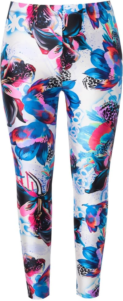 Angel of Style - Dames - Legging slim fit vlinder/bloemenpatroon - Sneeuwwit - Maat 42