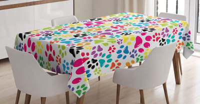 ABAKUHAUS kleurrijk tafelkleed, cartoon hondenpootsporen, gepersonaliseerde print heldere kleuren zonder te vervagen, wasbaar voor buitenruimte, 140 x 200 cm, violet blauw groen