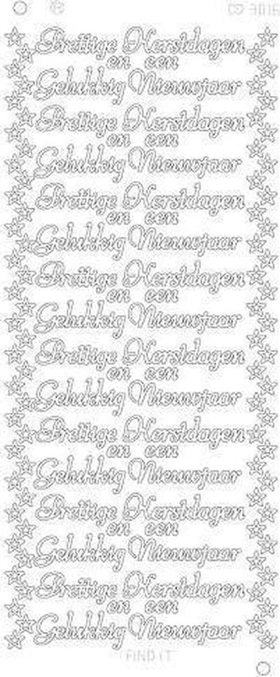 Prettige kerstdagen Gelukkig nieuwjaar stickers - Zilverkleurig 1 stuks